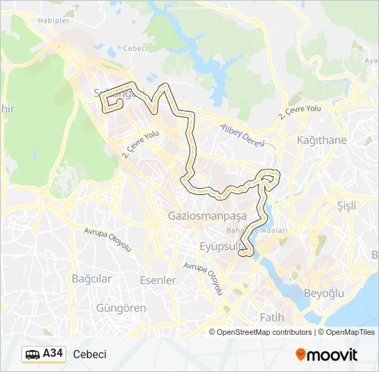 A34 Dolmus & Minibus Line Map