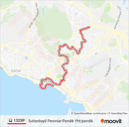 132SP otobüs Hattı Haritası