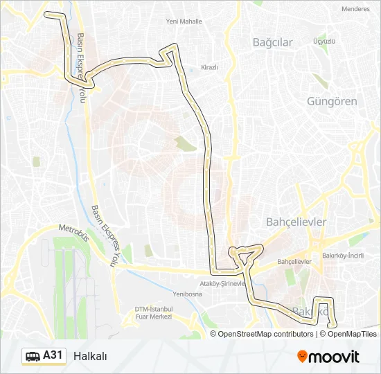 A31 Dolmus & Minibus Line Map