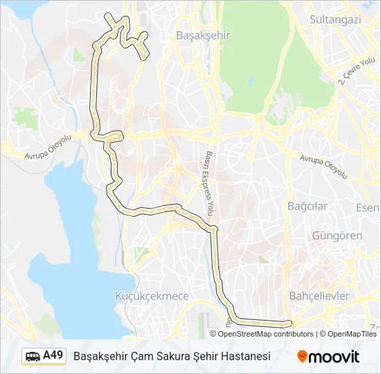 A49 minibüs / dolmuş Hattı Haritası