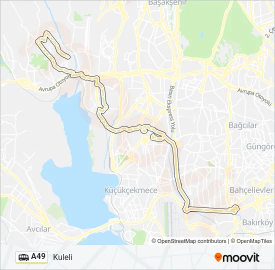 A49 minibüs / dolmuş Hattı Haritası