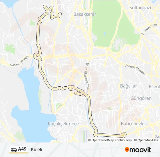 A49 minibüs / dolmuş Hattı Haritası