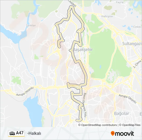 A47 minibüs / dolmuş Hattı Haritası