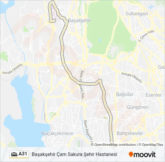 A31 minibüs / dolmuş Hattı Haritası