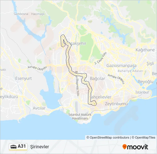 A31 Dolmus & Minibus Line Map