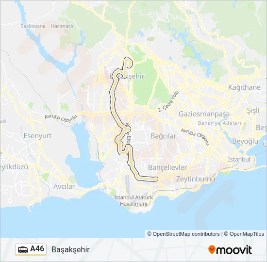 A46 minibüs / dolmuş Hattı Haritası