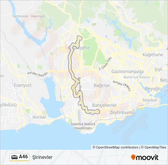 A46 Dolmus & Minibus Line Map