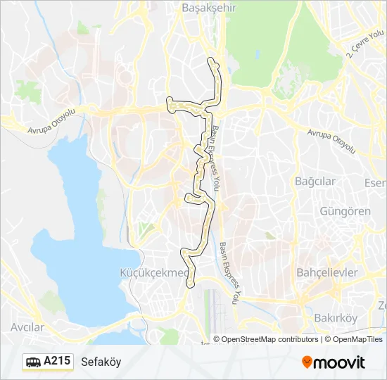 A215 minibüs / dolmuş Hattı Haritası
