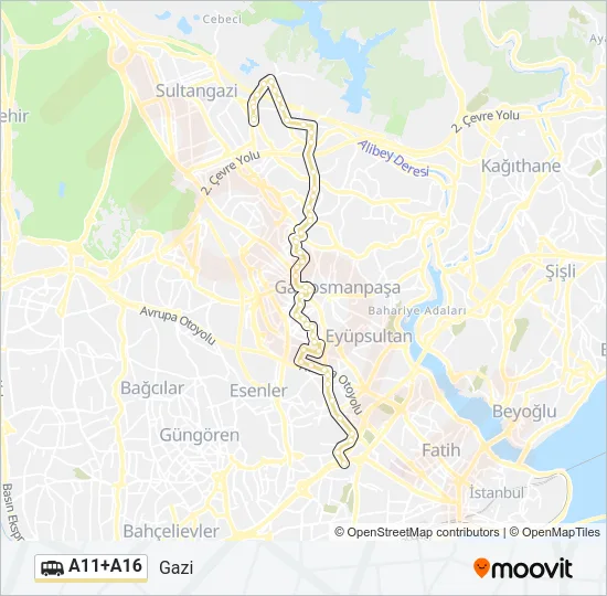 A11+A16 minibüs / dolmuş Hattı Haritası