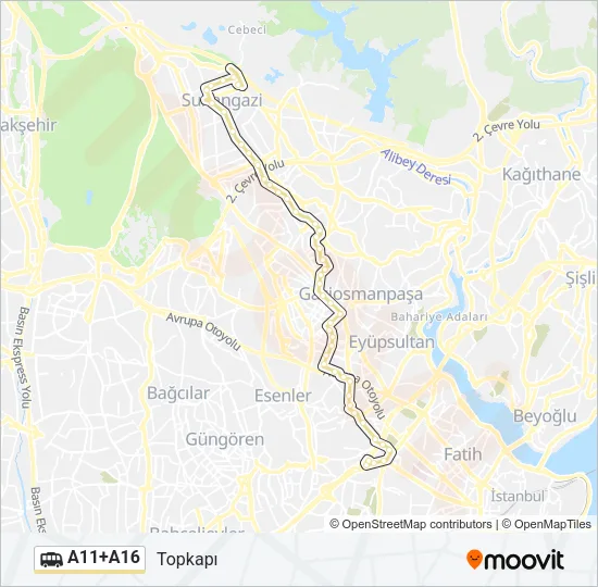 A11+A16 Dolmus & Minibus Line Map