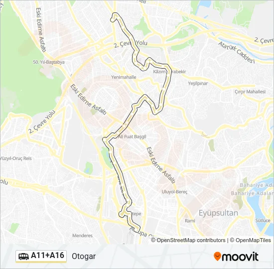 A11+A16 minibüs / dolmuş Hattı Haritası