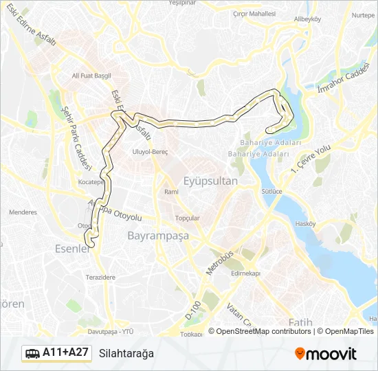 A11+A27 minibüs / dolmuş Hattı Haritası