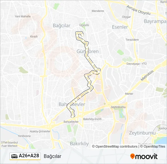 A26+A28 Dolmus & Minibus Line Map