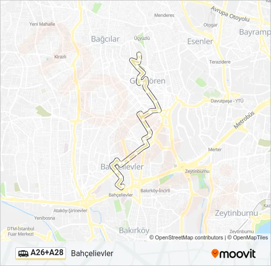 A26+A28 minibüs / dolmuş Hattı Haritası