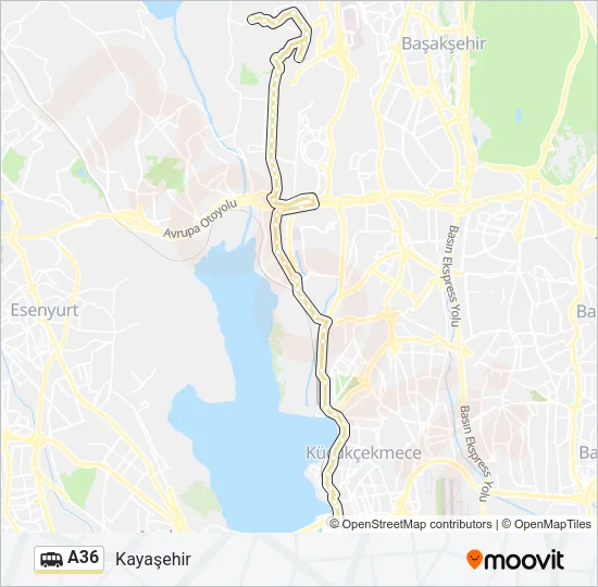 A36 minibüs / dolmuş Hattı Haritası