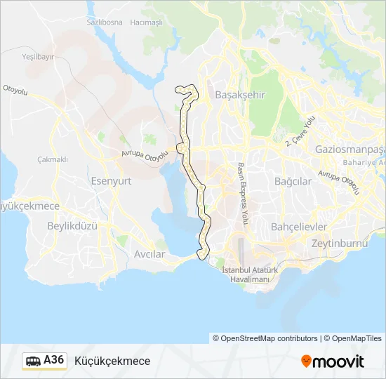 A36 Dolmus & Minibus Line Map