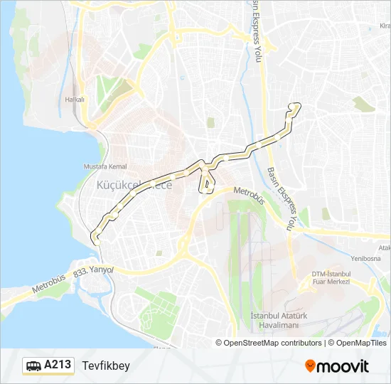 A213 Dolmus & Minibus Line Map
