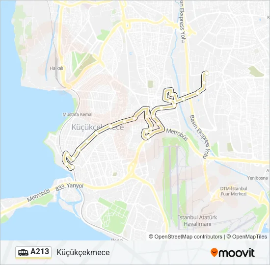 A213 minibüs / dolmuş Hattı Haritası