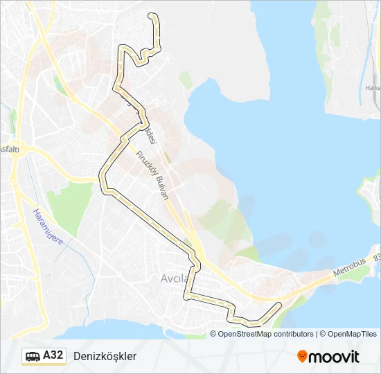 A32 minibüs / dolmuş Hattı Haritası