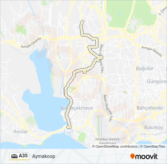 A35 minibüs / dolmuş Hattı Haritası