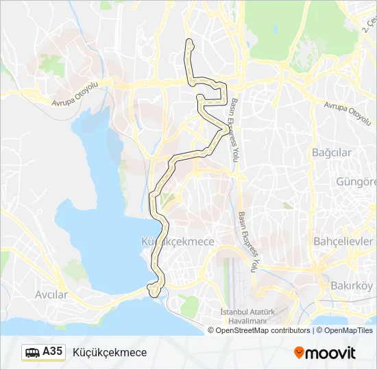 A35 minibüs / dolmuş Hattı Haritası