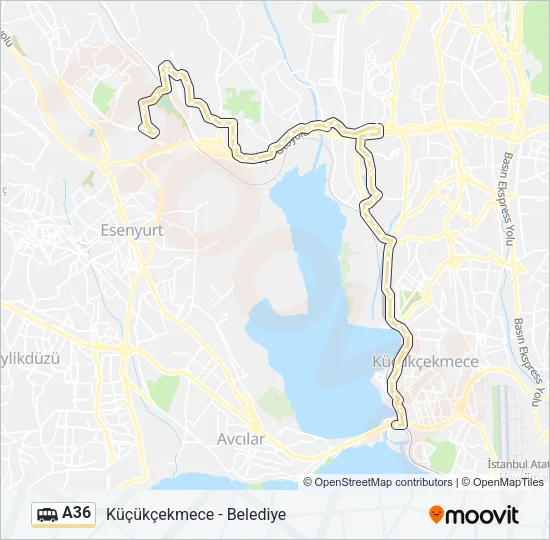 A36 minibüs / dolmuş Hattı Haritası