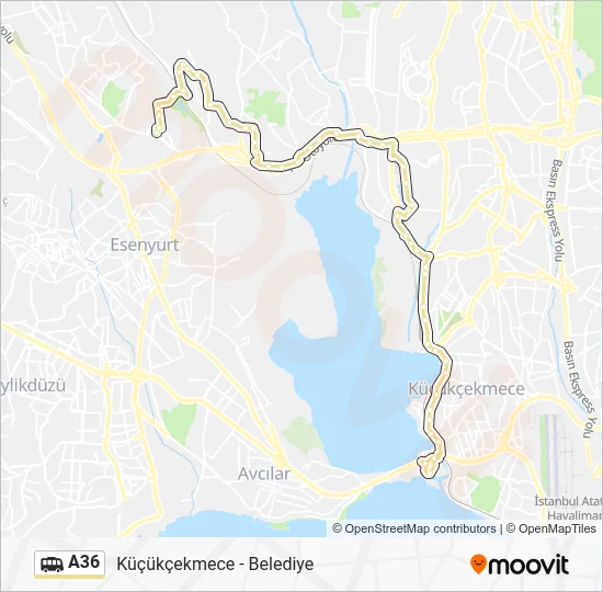 A36 Dolmus & Minibus Line Map