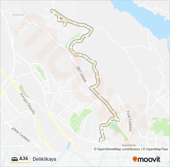 A36 Dolmus & Minibus Line Map