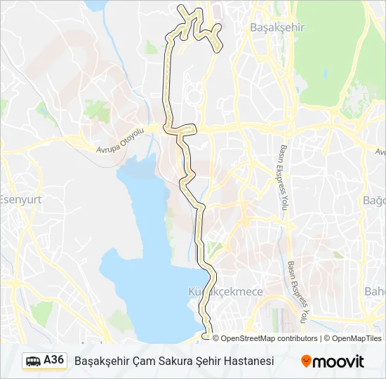A36 minibüs / dolmuş Hattı Haritası