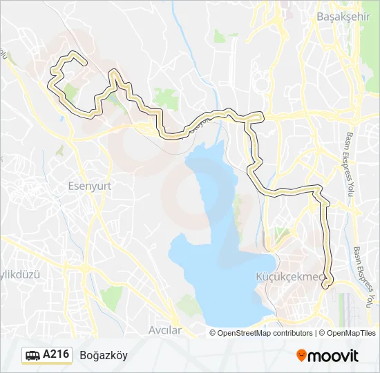 A216 minibüs / dolmuş Hattı Haritası