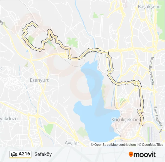 A216 minibüs / dolmuş Hattı Haritası
