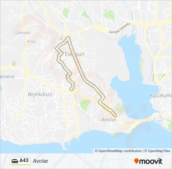 A43 minibüs / dolmuş Hattı Haritası