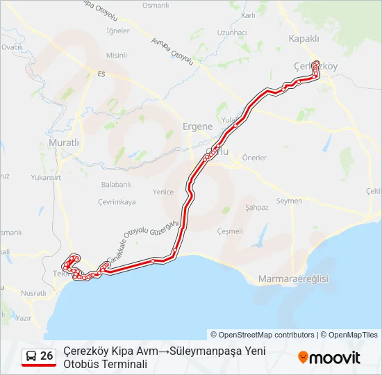 26 otobüs Hattı Haritası