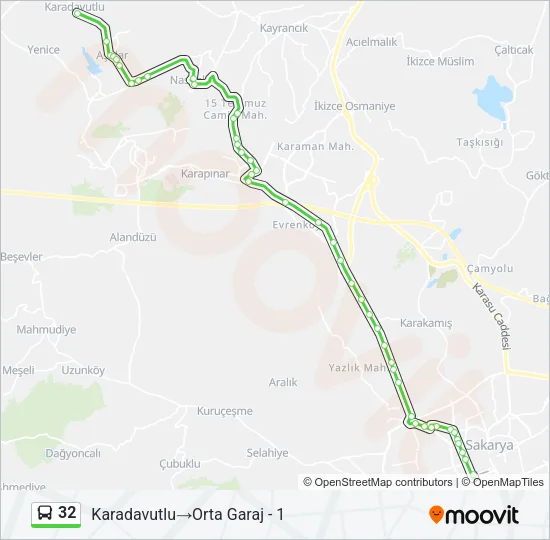 32 otobüs Hattı Haritası