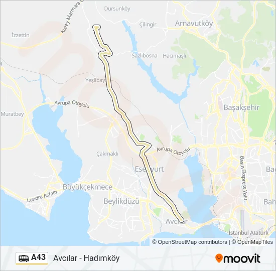 A43 minibüs / dolmuş Hattı Haritası