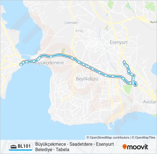 BL101 minibüs / dolmuş Hattı Haritası