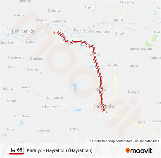 65 otobüs Hattı Haritası