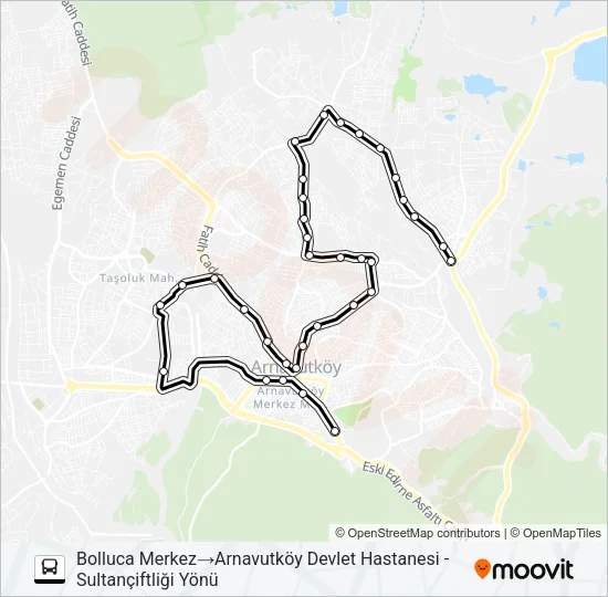 BOLLUCA - ARNAVUTKÖY DEVLET HASTANESI otobüs Hattı Haritası