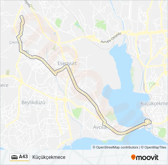A43 minibüs / dolmuş Hattı Haritası