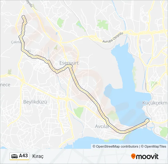 A43 minibüs / dolmuş Hattı Haritası