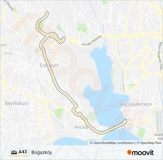 A43 minibüs / dolmuş Hattı Haritası