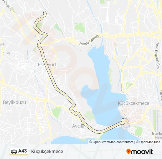 A43 minibüs / dolmuş Hattı Haritası