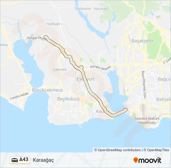 A43 Dolmus & Minibus Line Map