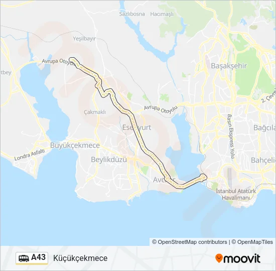 A43 minibüs / dolmuş Hattı Haritası
