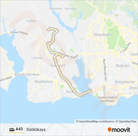 A43 minibüs / dolmuş Hattı Haritası