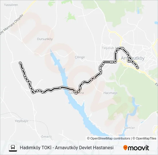 HADIMKÖY TOKİ - ARNAVUTKÖY DEVLET HASTANESI otobüs Hattı Haritası