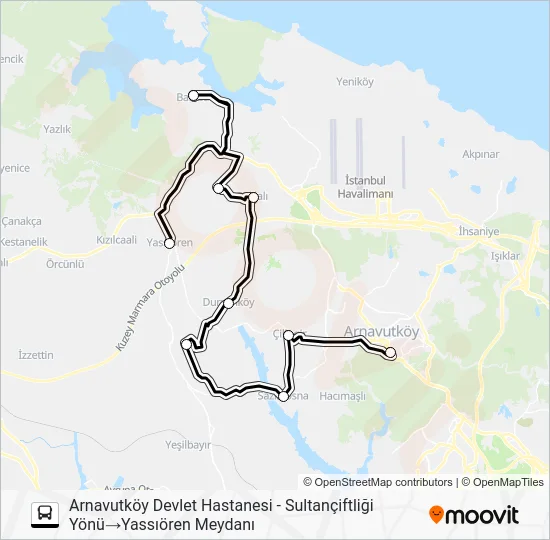 YASSIÖREN - ARNAVUTKÖY DEVLET HASTANESI Bus Line Map