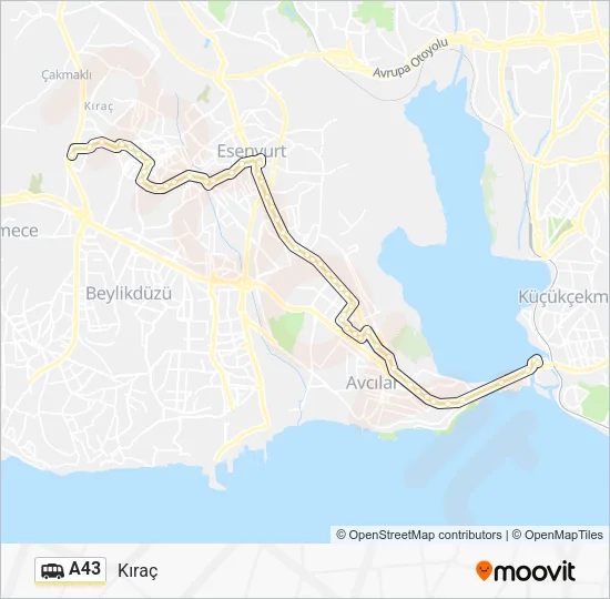 A43 Dolmus & Minibus Line Map