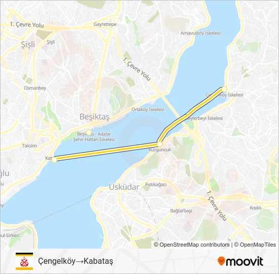 ÇENGELKÖY - KUZGUNCUK - BEŞIKTAŞ - KABATAŞ vapur Hattı Haritası