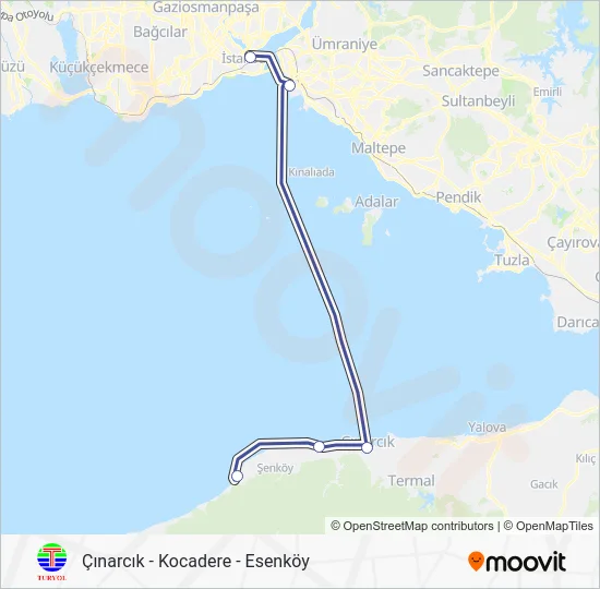 ÇINARCIK - KOCADERE - ESENKÖY Ferry Line Map